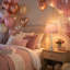 Lampe de table 22 "en forme de cœur en métal empilé en cristal" Ariel "rose / blanc