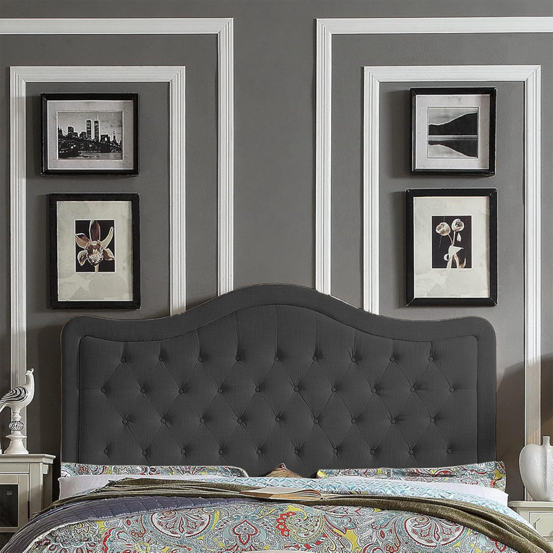Tête de lit réglable avec revêtement en lin fin et capitonnage pour la chambre à coucher, Grand, Noir