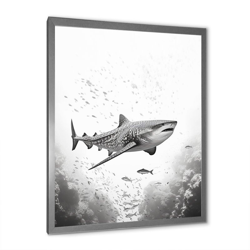 Danse du requin gris monochrome I, Cadre simple argenté, H 32 po x l 24 po x P 1 po