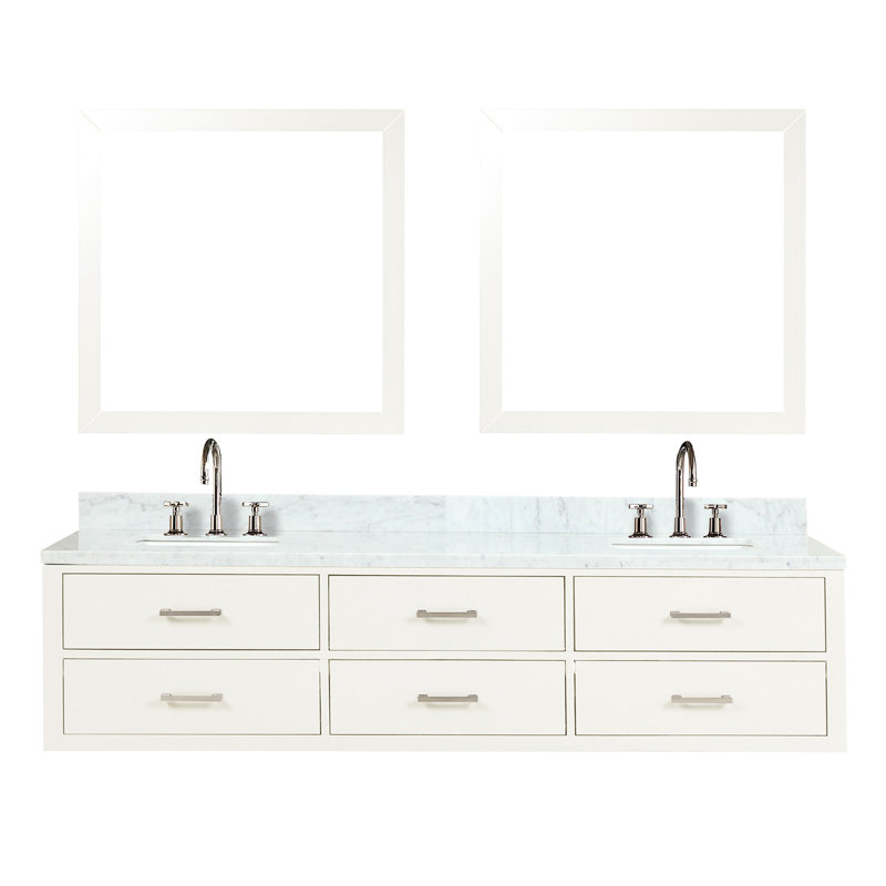 80 po L x P 22 po Meuble-lavabo double blanc avec comptoir en marbre, robinets, robinet à 36 paires