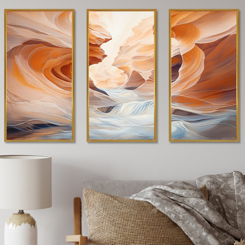 Canyon Antelope liquide Art III - ensemble de décoration murale Canyon, Cadre flottant doré, H 32 po x l 48 po x P 1 po