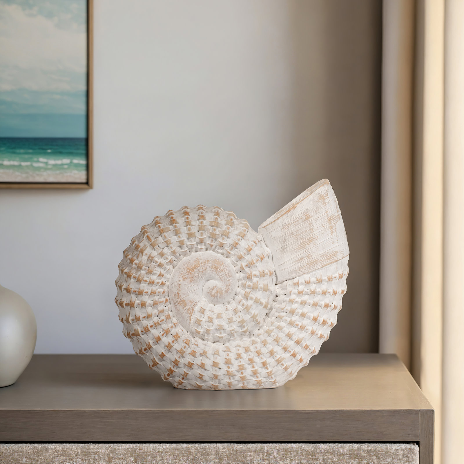 Trish Ceramic Shell Sculpture, 7" H x 7" W x 3" D