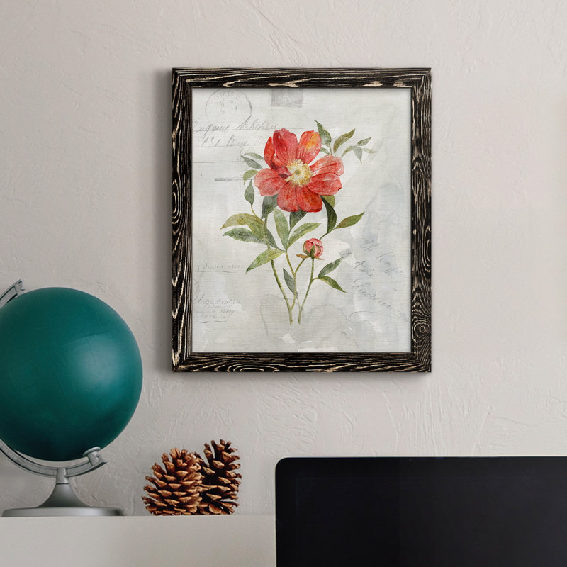 Lin pivoine - peinture sur toile encadrée, H 37,5 po x l 27,5 po x P 1,5 po, Noir