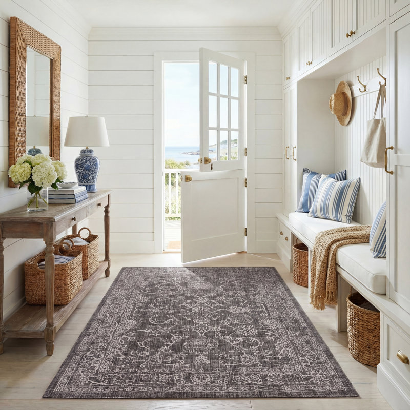 Tapis d'intérieur / extérieur Amedee Performance, Rectangle 5 pi 3 po x 7 pi 7 po, Black/Ivory