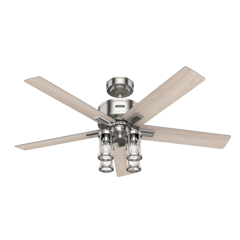 Hunter 52 inch Astwood II Ceiling Fan with Lights and Remote, Brushed Nickel With Oak Wood Blades
