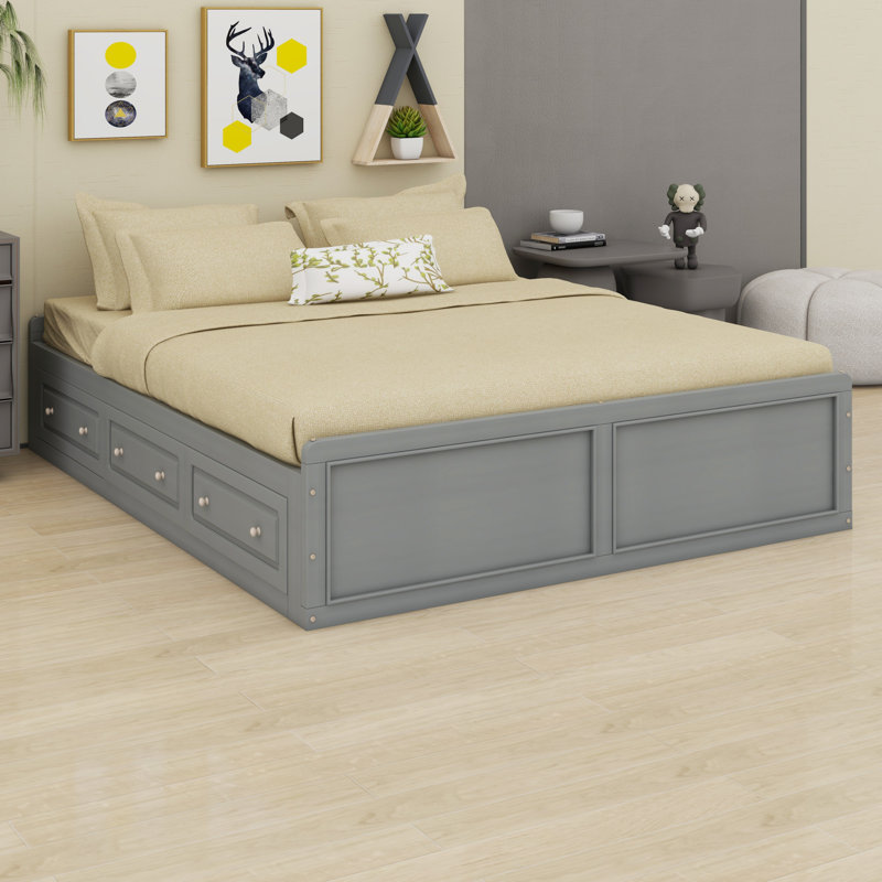Wood Platform Bed Frame With Drawers