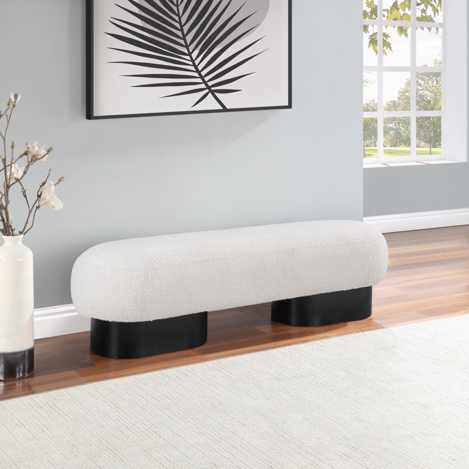 Denyer 61" Bedroom Bench, Black, Cream Boucle Fabric