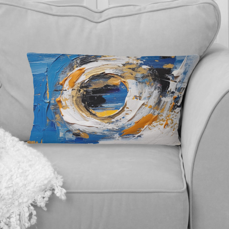 Coussin décoratif à imprimé symétrique bleu et gris