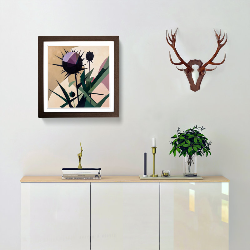 Thistle Suprematism No.5 - Single Picture Frame Print on Wood, Walnut