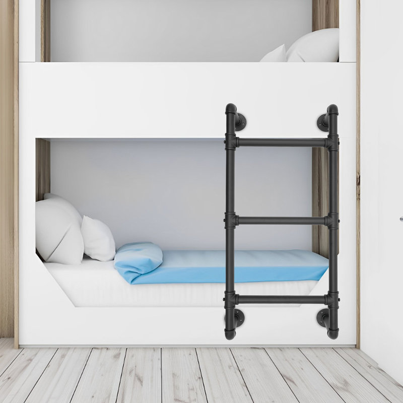 Three-Step Wall-Mounted Straight Ladder Black Loads 440.92Lbs (Size: 39.37In/100Cm)