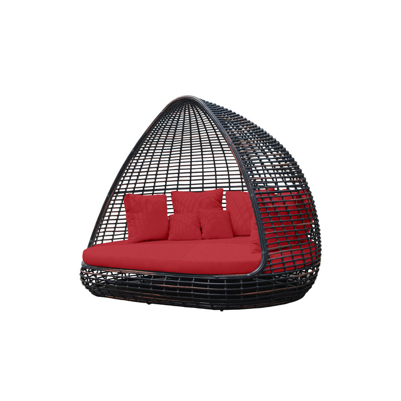 Outdoor - Seat Patio Daybed, Black Mushroom, Canvas Jockey Red Sunbrella® Canvas