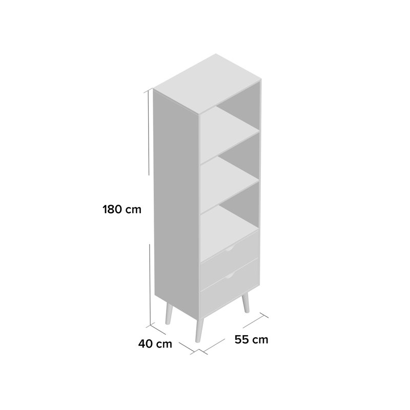 Rousseau 180cm H x 55cm W Solid Wood Standard Bookcase, White