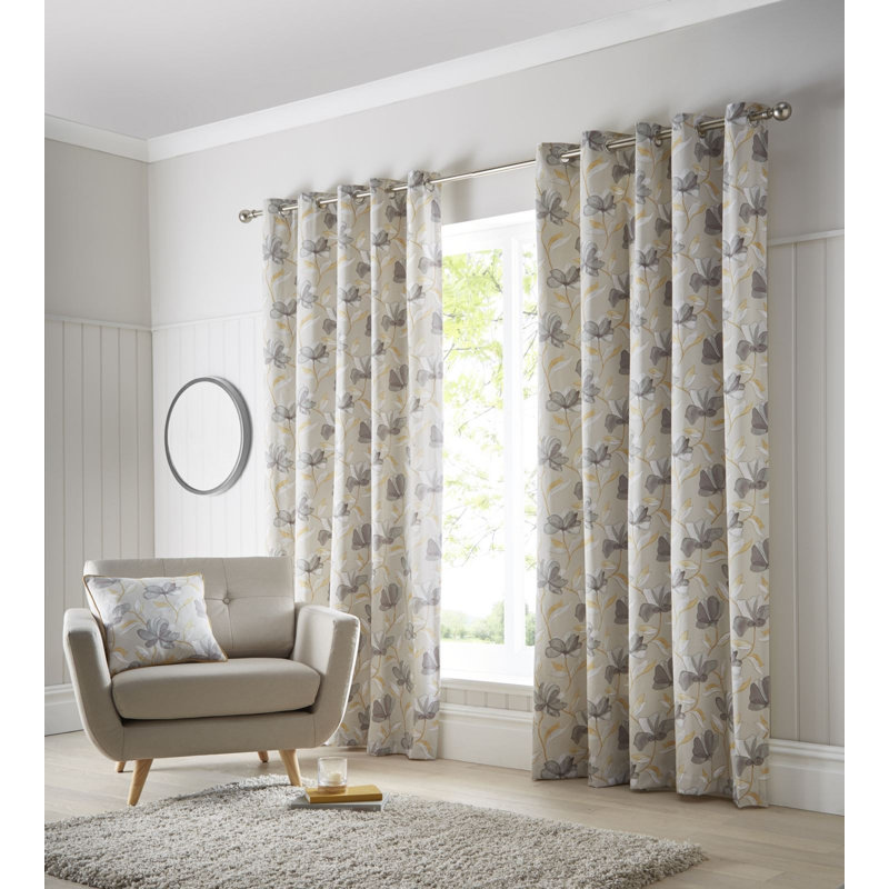 Aaru Springfield Eyelet Curtains (Set of 2), 168cm Width x 183cm Drop, Ochre