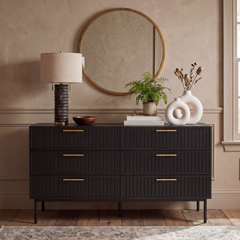 Starns 63.1 " W 6 - Drawer Dresser, Black/Gold