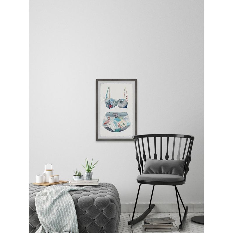 «Flamingo Shell Swimsuit» par Parvez Taj - peinture encadrée, H 36 po x l 24 po x P 1,5 po