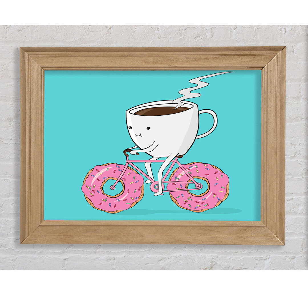 Coffee Riding a Donut Bicycle - Bilderrahmen Kunstdrucke