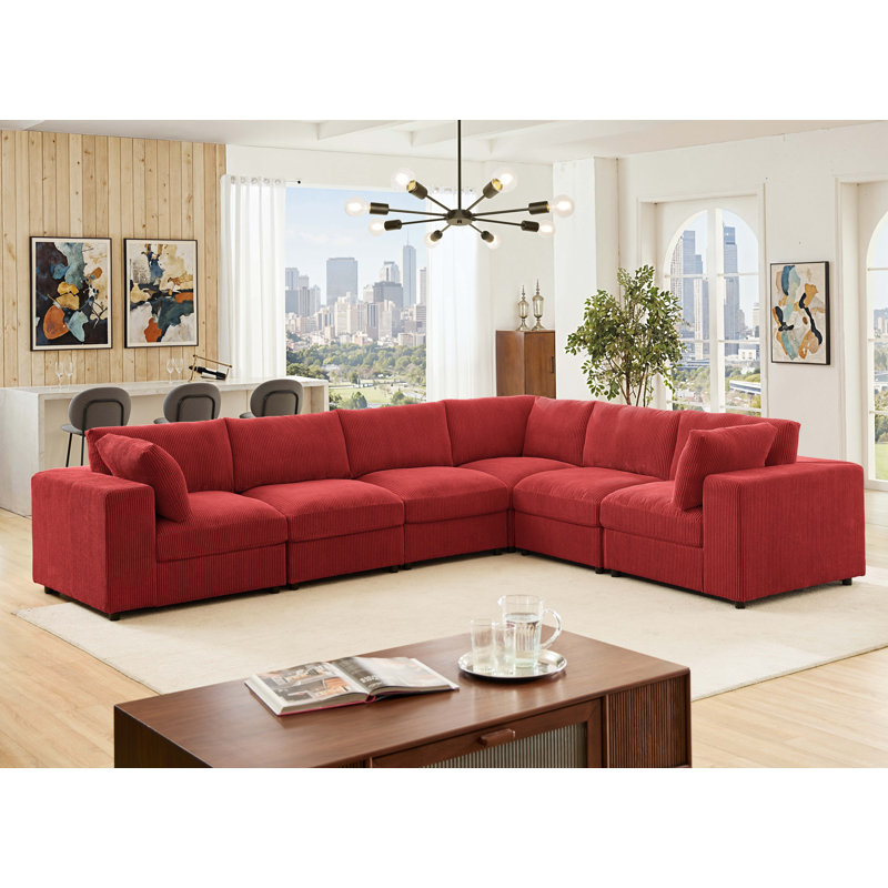 Canapé modulaire rembourré en velours côtelé bamppieles, Velours côtelé rouge