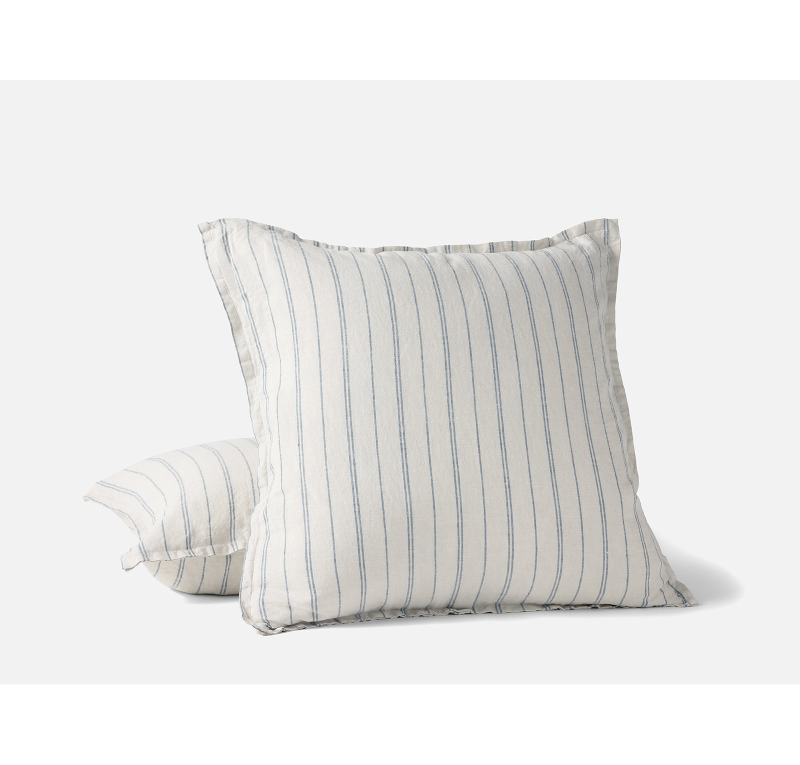 Linen Pillow Cover, Square 22", Fog Chambray Indigo Stripe