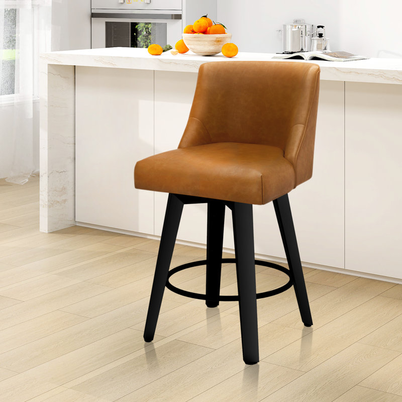 Hokku Designs & Makiba 360° Swivel Counter Height Bar Stool - CertiPUR-US Foam, Solid Wood Frame, Linen Upholstery, 1