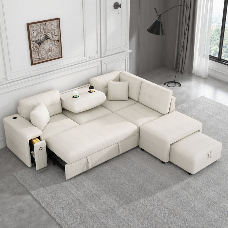 Latitude Run® 86.6" L-Shaped Convertible Sectional Sofa with Ottoman ...