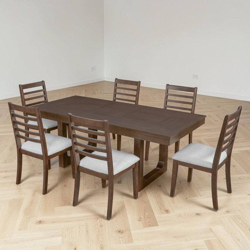 Extended Dining Set, Walnut/Beige, 7 - Piece