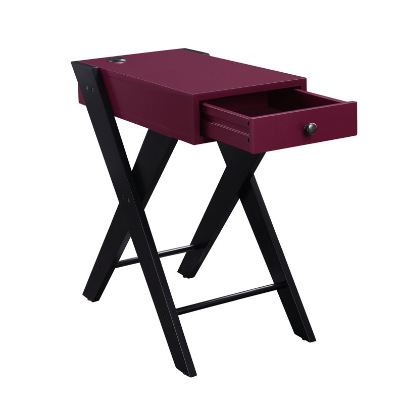 Table d'appoint contemporaine avec surface bourgogne foncé, pieds en X noirs élégants, poids de 19,77 lb, 23,48 po Hauteur du plateau de table élégant, aspect des pieds, largeur de 13,3 lb