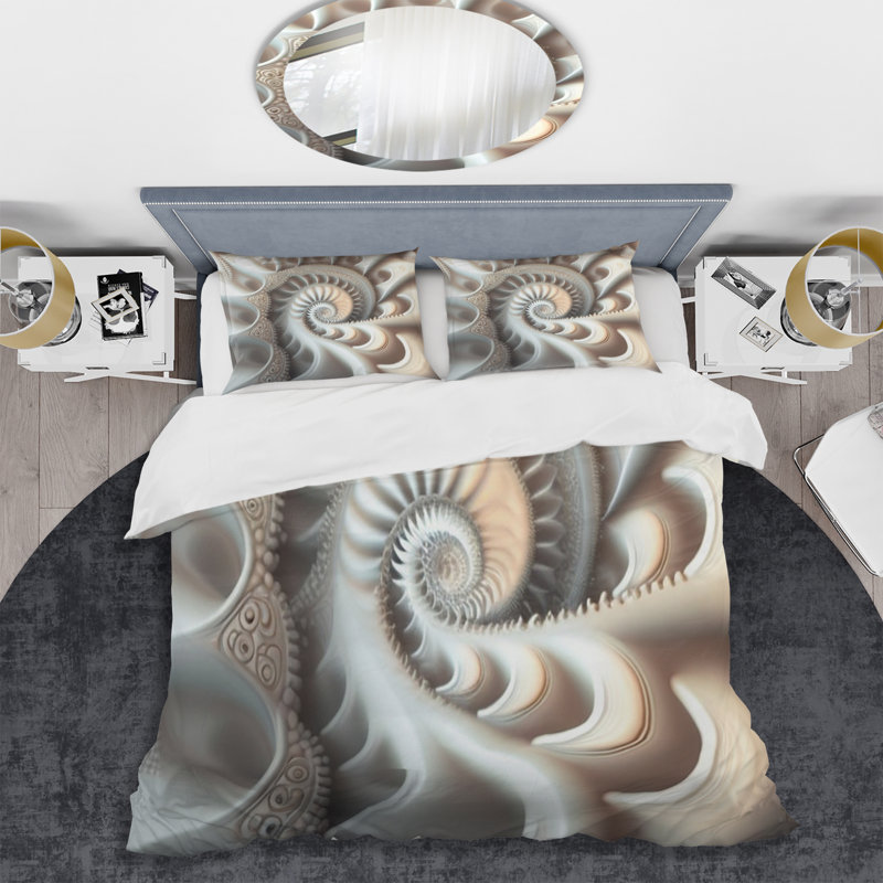 Ensemble de housse de couette en microfibre / polyester White Fractal Spiraling II