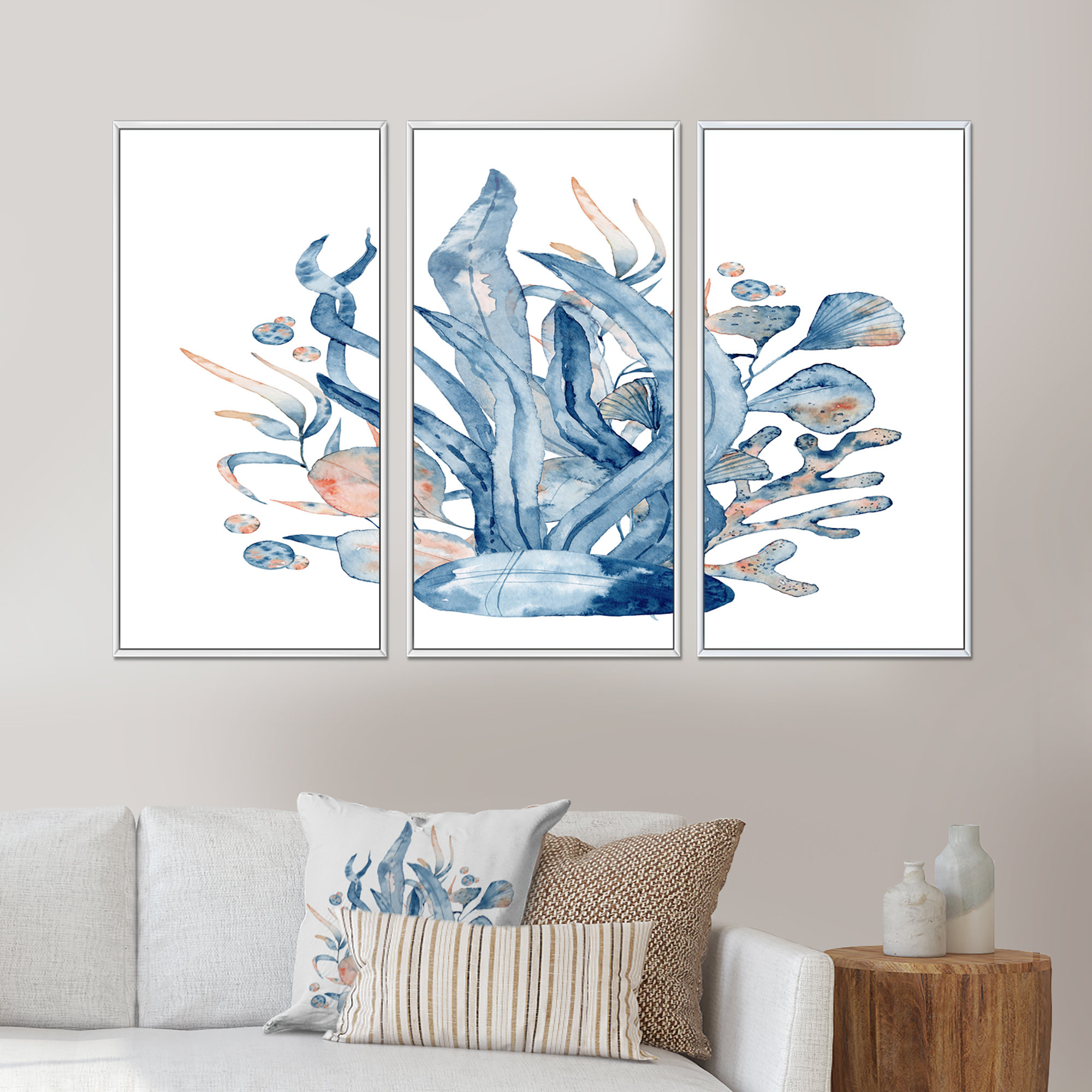 Highland Dunes Underwater Floral Bouquet With Seaweed Framed On Canvas ...