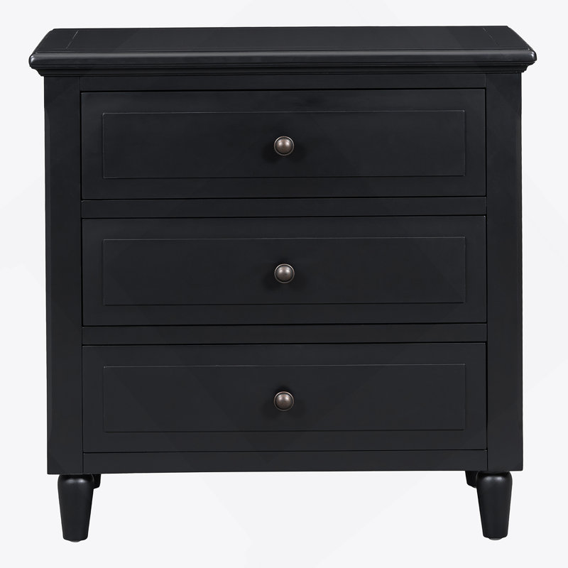 Armoire de rangement en bois à 3 tiroirs avec table de chevet, Noir