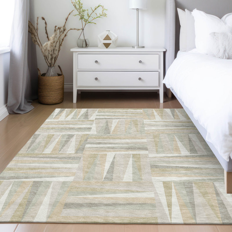 Ivory Synthetic Washable Indoor/Outdoor Square Rug, 3' x 5'