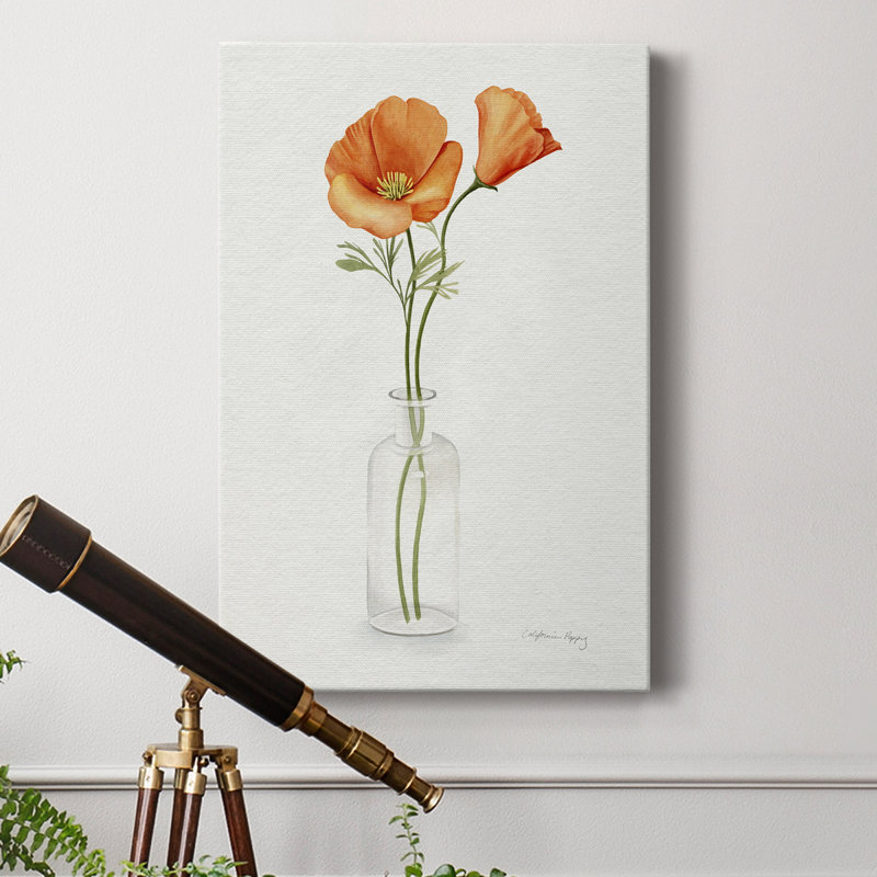 California Poppy Vase II - Toile tendue avec châssis de qualité supérieure - prête à être accrochée