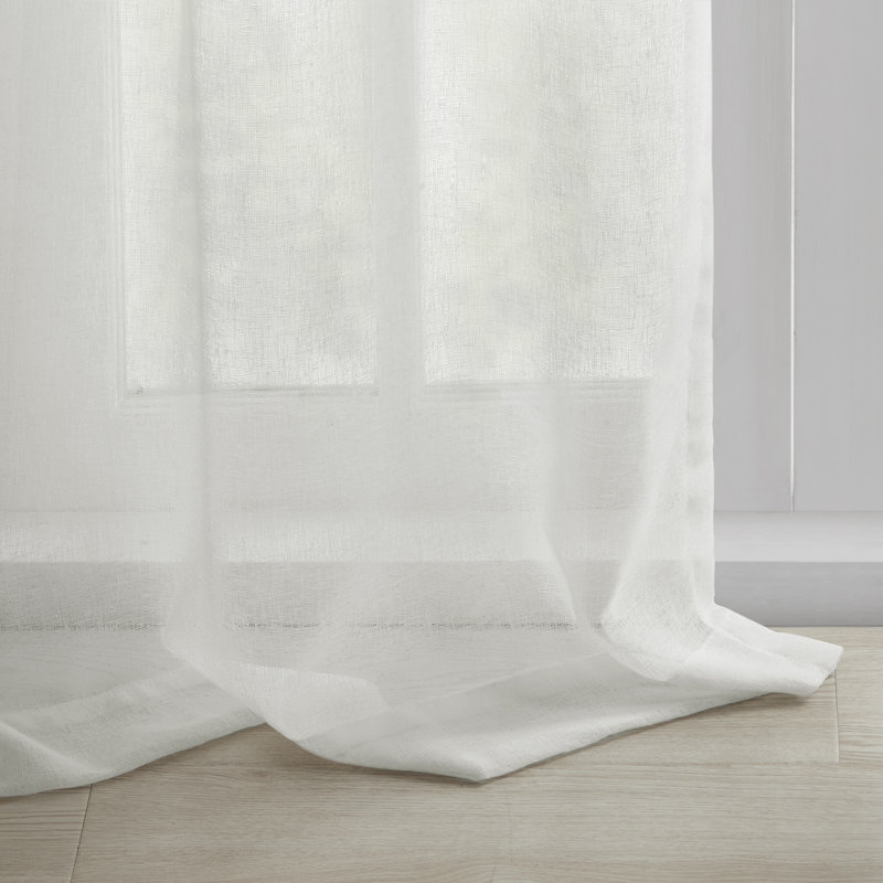 White Faux Linen Sheer Tab Top Curtain Panel