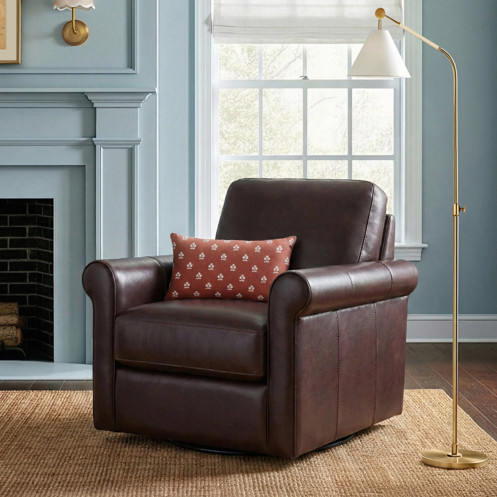 Mayoworth Top Grain Leather Swivel Chair, Brookfield Pirouette Dark Espresso Genuine Leather