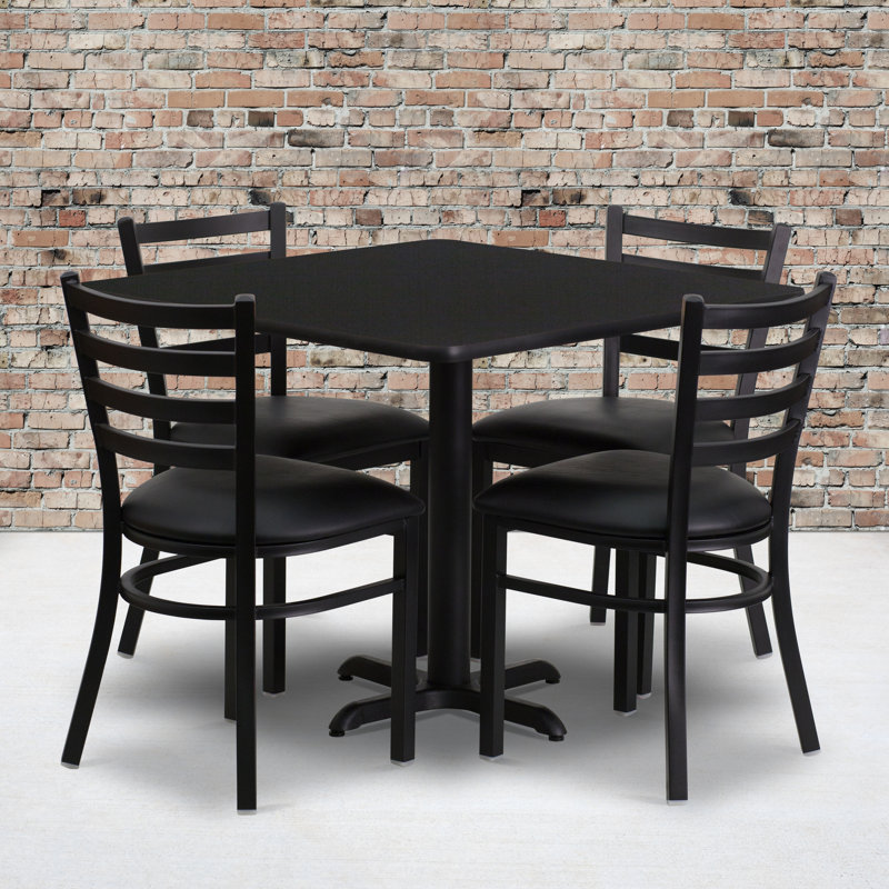 Ensemble de table carrée en stratifié 36 "avec base en X et 4 chaises en métal Lomonaco, Noir