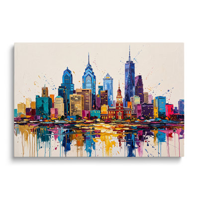 Multicolor Canvas Philadelphia City Skyline Landscape Painting, Painterly Wall Art for Living Room Dining Room and Bedroom