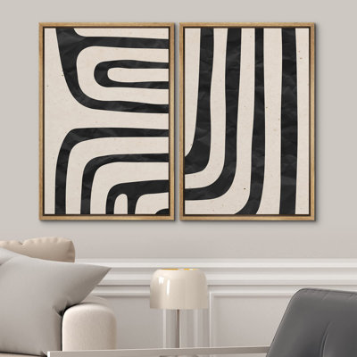 Linear Geometry " Geometric Mid-Century Line Art Abstract Shapes Modern Art Wall Decor Artwork Boho Zen Nordic " 2 Piece Art Set