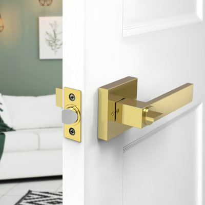 Levier de porte intérieur moderne avec serrure d'intimité - poignée carrée, verrou rotatif et goupille de déverrouillage d'urgence, idéal pour la chambre à coucher ou la salle de bain