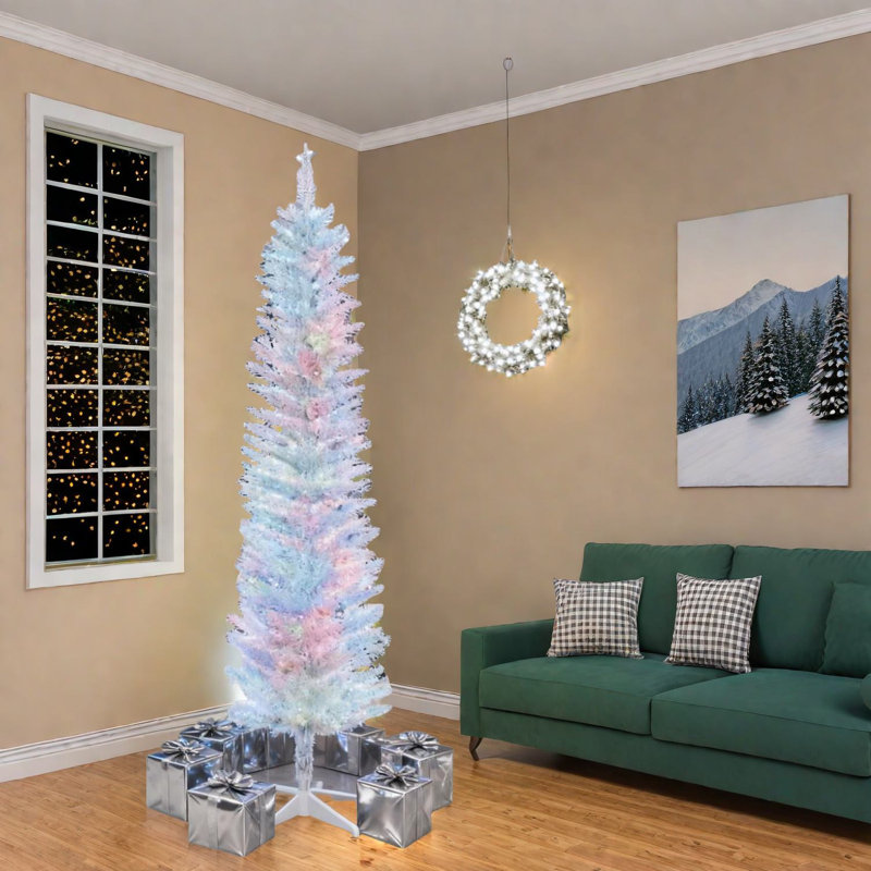 Arbre de Noël compact 5 pi avec lumières à DEL, décor intérieur blanc