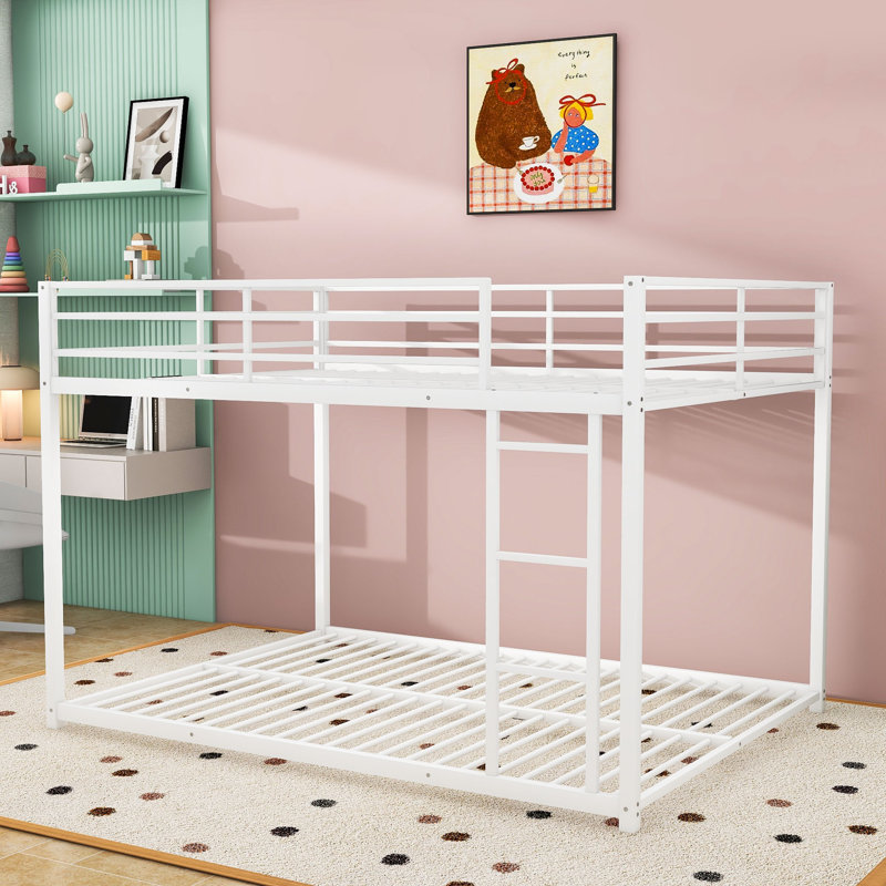 Full Over Full Metal Bunk Bed With Ladder, White