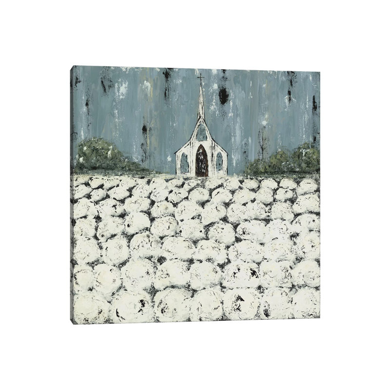 " Church Cotton Fields " by Ashley Bradley, 12" H x 12" W x 0.75" D, Wrapped Canvas