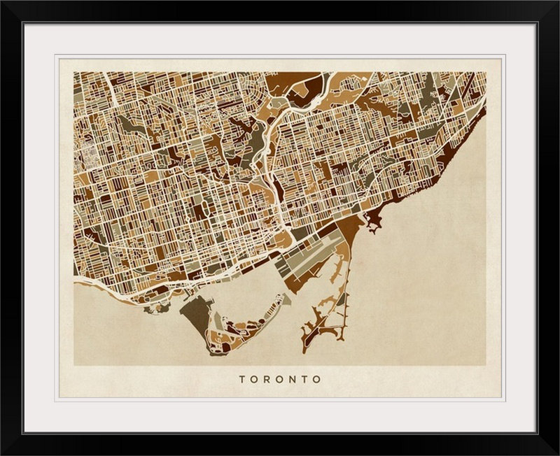 «Toronto Street Map» par Bellen, impression, Cadre noir, H 35 po x l 44 po x P 1 po