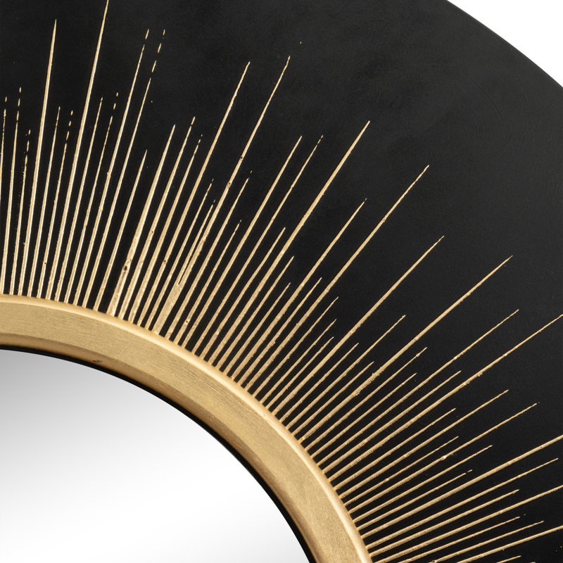 Starburst Wall Mirror, Elegant Gold Variant, Bold Black, Large 30" Circular Design; Perfect for Home Decor; Decorative Mirrors