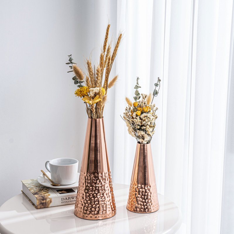 Dagenham 2-Piece Hammered Metal Table Vase, Rose Pink/Copper