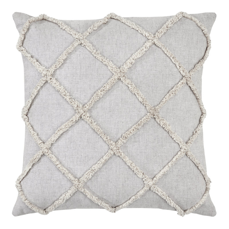 Frayed Lattice Creme & Black Pillow 20x20, Brun clair