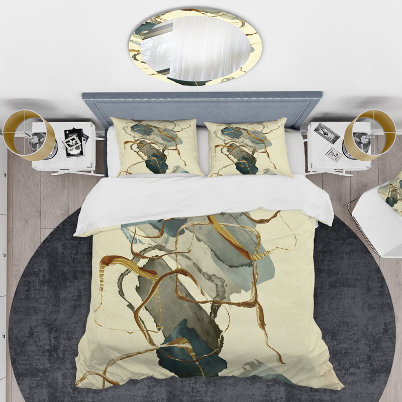 Gold Glam Squares VII - Ensemble de housse de couette abstrait - Microfibre de polyester