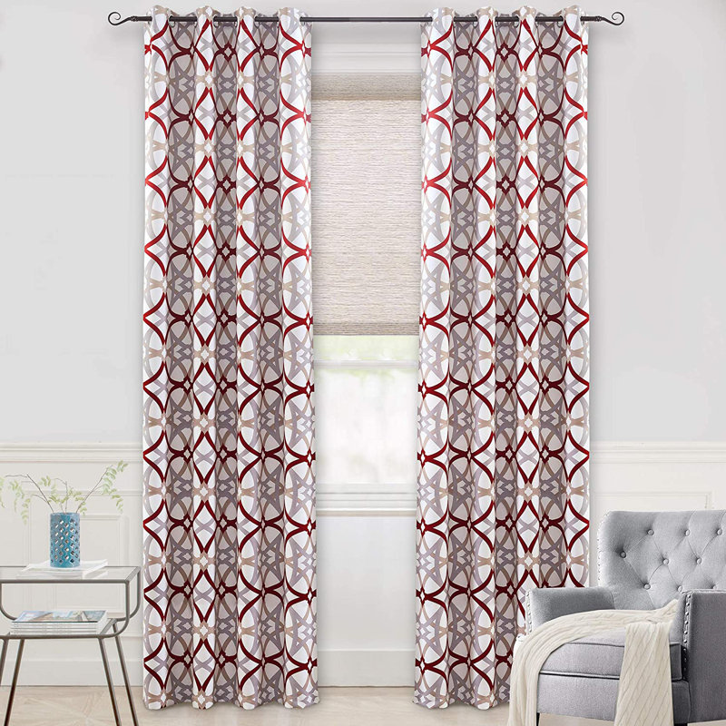 Rideaux occultant géométrique Hamble, Rouge / Gris, L 52 po x L 120 po