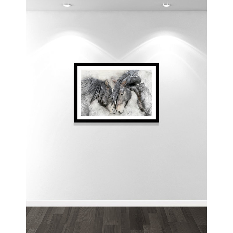 «Equine Friendship» - reproduction de cadre photo, Encadrement avec passe-partout noir, H 31 po x l 43 po x P 1,25 po