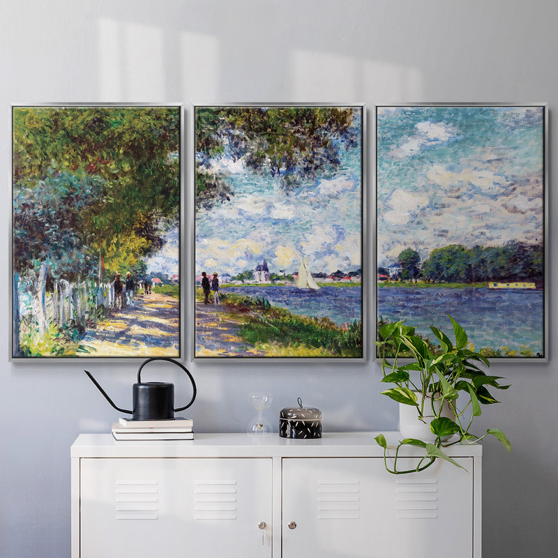 La seine à Argenteuil, 1875, reproduction sur toile 3 pièces, Argent