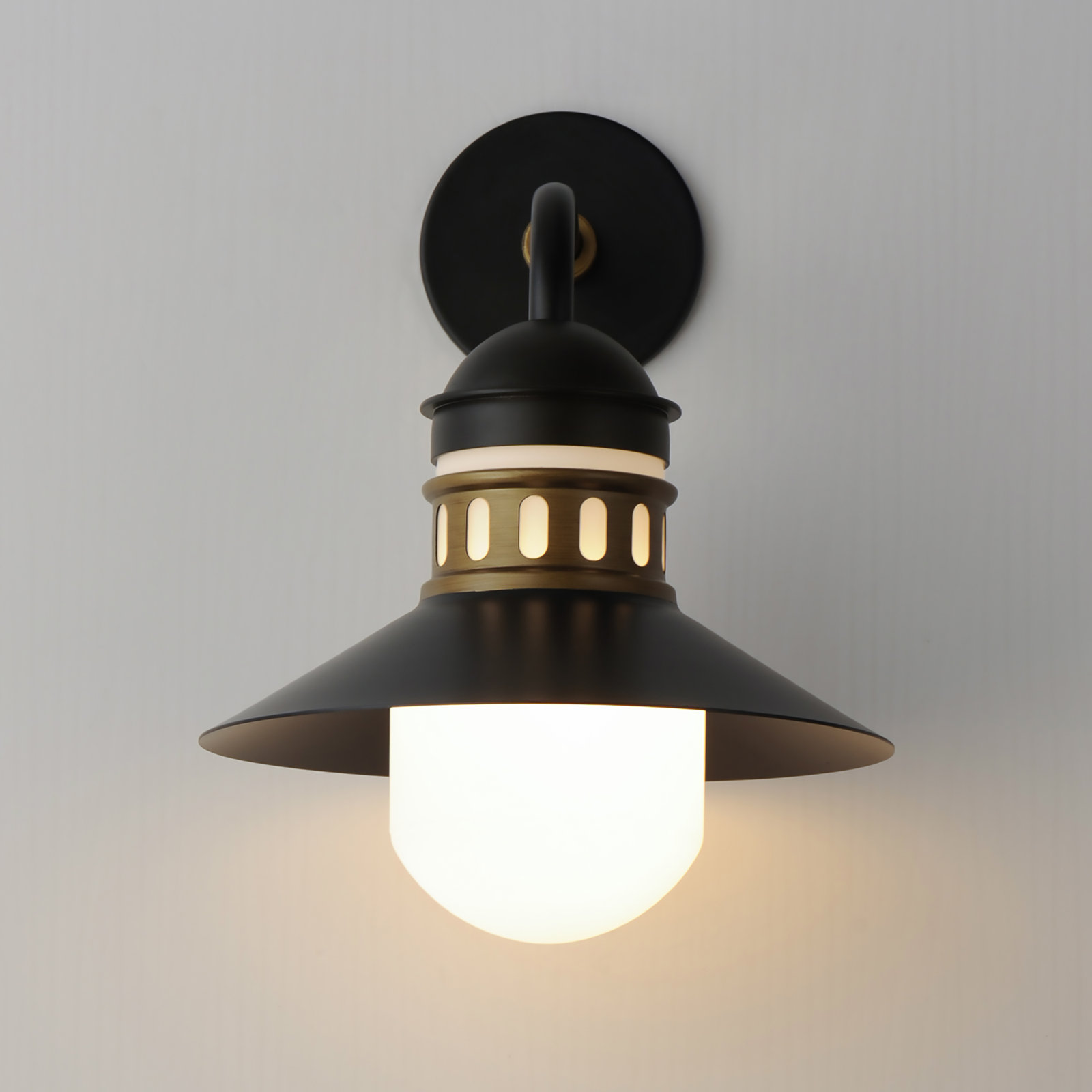 Single Light Bell Outdoor Wall Light, Black/Antique Brass, 16.75" H x 12' W x 13.25" D