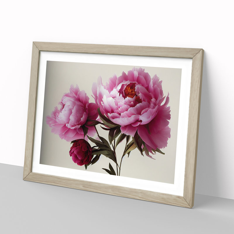Electrifying Peonies - Single Picture Frame Print, 46cm H x 64cm W x 2cm D, Oak 